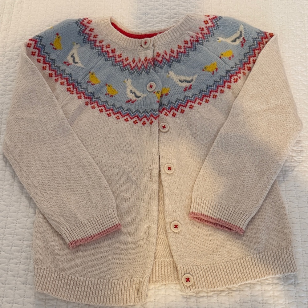 Baby Boden Beige and Blue Knit Cardigan